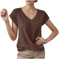 thumbnail image 1 of Summer T Shirts for Women V-Neck Short Sleeve Casual Tops Solid Color Basic Tees, 1 of 4