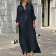 thumbnail image 2 of Pisexur Robe Chemise pour Femmes en Coton et Lin Chic à Boutons, Manches Retroussables, Longue Blouse, Robe Maxi, 2 of 6