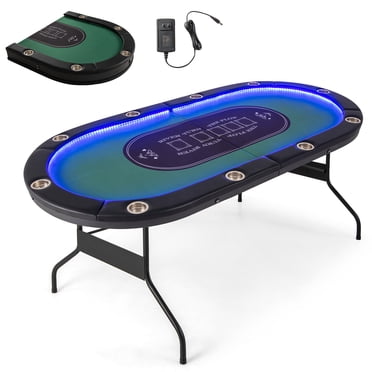 Costway Foldable 10 Player Poker Table Casino Texas Holdem with LED Lights USB Ports Green