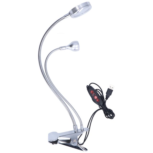 Clip Lampe de Bureau 10 Vitesses Réglables LED Double Tête Lampe de Table Col de Cygne Lampe de Lecture pour Chambre à Coucher