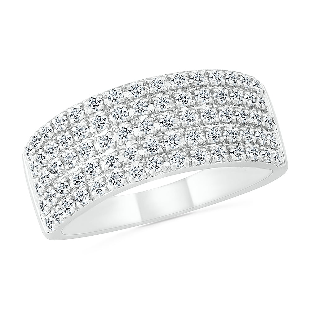 DGOLD Bague d'Anniversaire à 5 Rangées en Or Blanc 10 Kt avec Diamant Blanc Rond (1/2 cttw)