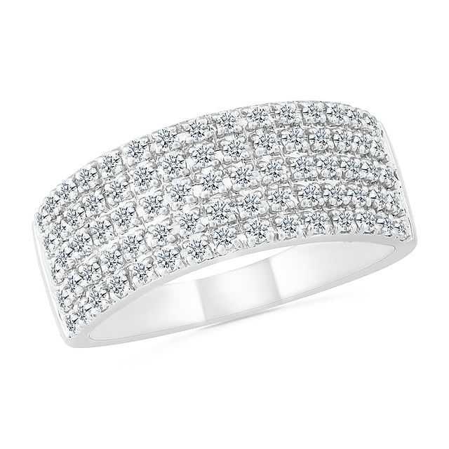 DGOLD Bague d'Anniversaire à 5 Rangées en Or Blanc 10 Kt avec Diamant Blanc Rond (1/2 cttw)