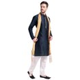 thumbnail image 4 of Vêtements Indiens Kurta Pyjama pour Hommes avec Foulard Robe de Fête de Mariage (Noir, m), 4 of 6