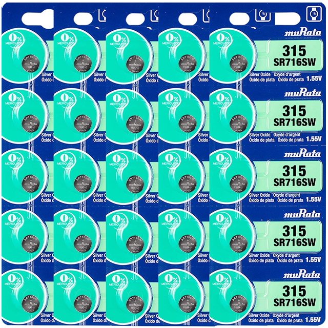 Murata 315 SR716SW Battery 1.55V Silver Oxide Watch Button Cell (25 Batteries)