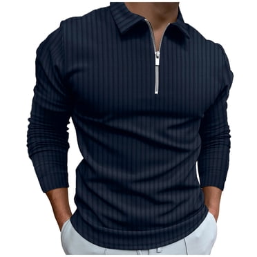vdgthytj Men's Long Sleeve Golf Shirts Plus Size Casual Lapel Quarter Zip Pullover Shirt Stretchy Knit Ribbed Tees