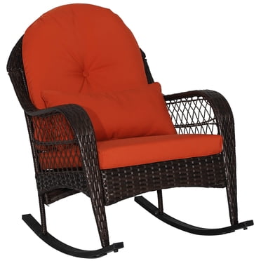 Costway Chaise Berçante en Osier pour Patio avec Coussins de Dossier et Coussin Lombaire Balcon Orange