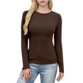 thumbnail image 3 of Ribbed Fitted Fall Tops - Crew Neck Long Sleeve Shirt Stretch Casual Basic Tees for Women, 3 of 7