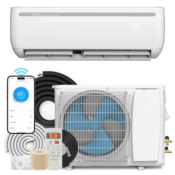 DEXTRUS 12000 BTU Mini Split Air Conditioner Heat Pump System, Wifi Enabled 20 SEER2 115V Ductless AC Cool, 750 Sq ft, Compatible with Alexa, R32 Refrigerant & Installation Kit, White