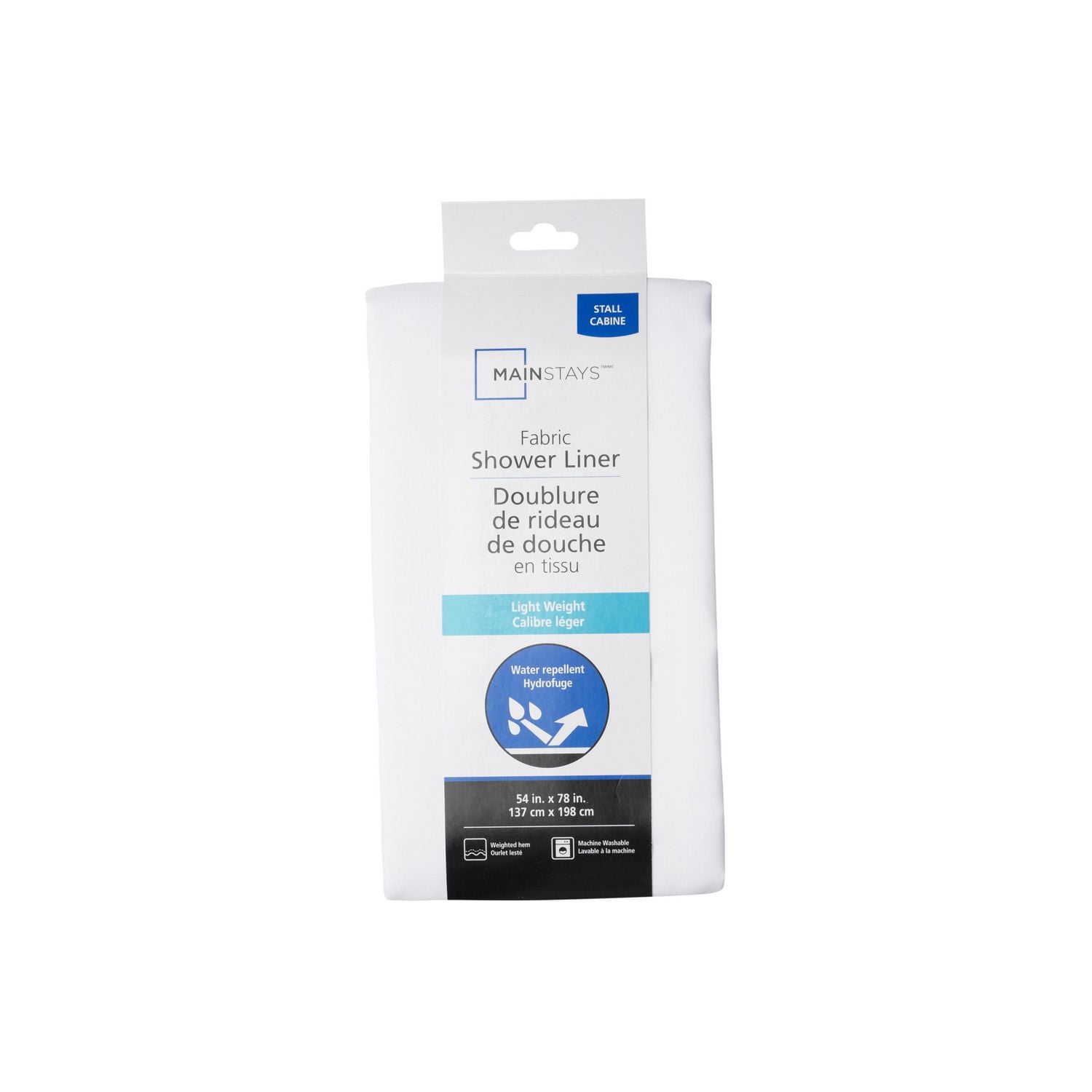Mainstays Water Repellent Fabric Shower Curtain Liner, White