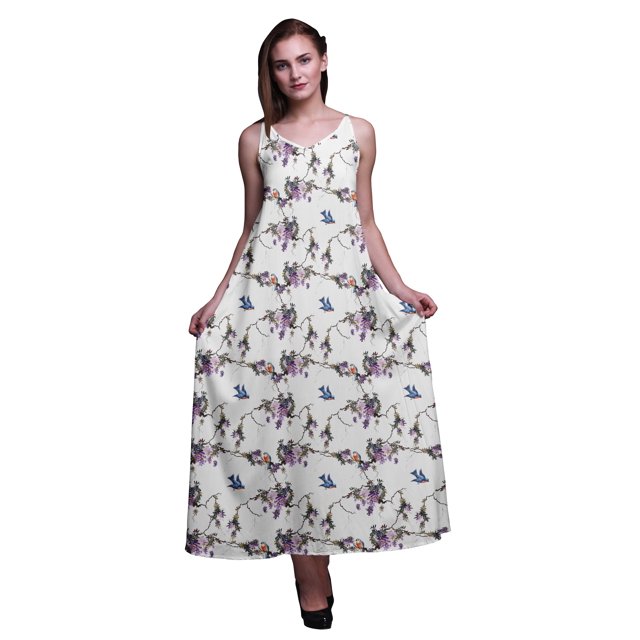 Bimba Robe Longue Maxi Imprimée en Rayonne pour Femmes à Bretelles Spaghetti Ajustables Style Bohème - Grand