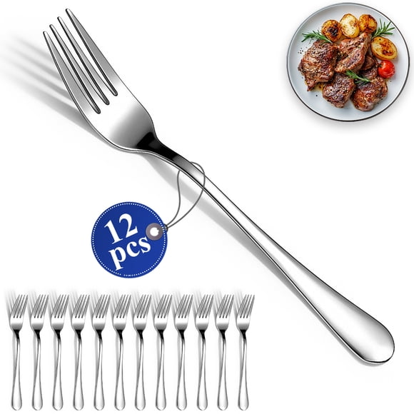 ReaNea Dinner Forks Set of 12, Stainless Steel 18.6cm Table Fork for Home, Kitchen, Restaurant, Hotel, Dishware Safe