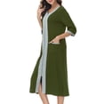 thumbnail image 5 of Timegard Nightgown for Women Zipper Robe 3/4 Sleeve House Dress Color Block Long Sleepwear with Pockets, 5 of 5
