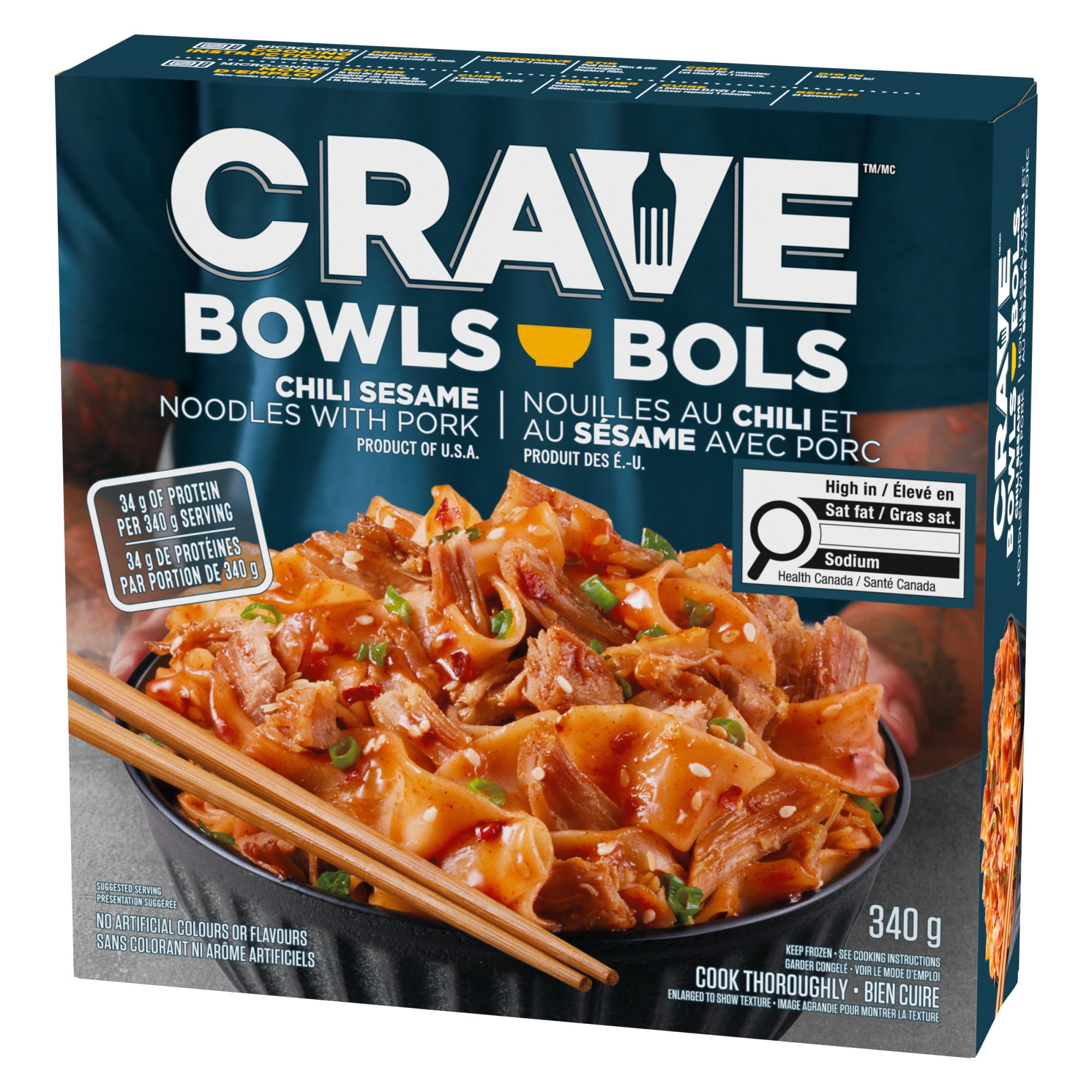 CRAVE Chili Sesame Noodles with Pork Noodle Bowl, 340 g Box, CRAVE CHILI SESAME NOODLES W/PORK