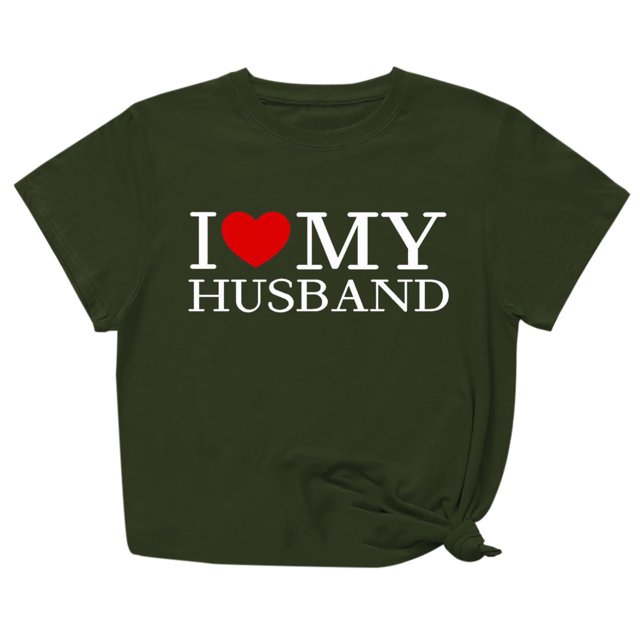Penkiiy T-Shirt pour Femmes I Love My Husband Mignon Relation Mariée Tee TG Vert Armée