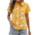 thumbnail image 2 of Hauts d'Été Grande Taille pour Femmes Mode Habillée Manches Courtes Col Rabattu Col Rond Bouton Décontracté Élastique Confortable Chemisier Chemises Col en V T-Shirt Femmes en Liquidation, 2 of 6