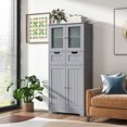 thumbnail image 2 of Giantex Armoire de Rangement de Salle de Bain Autoportante, Armoire Haute pour le Sol pour le Linge avec Tablettes Ajustables, Gris, 2 of 7