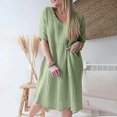 thumbnail image 1 of FcBaudy Robe à Manches Courtes Col Rond Longueur Genou, Robes d'Été pour Femmes, Robes Décontractées pour Femmes Couleur Unie Manches Trois-Quarts Col en V Longueur Genou Robe pour Femmes, 1 of 1