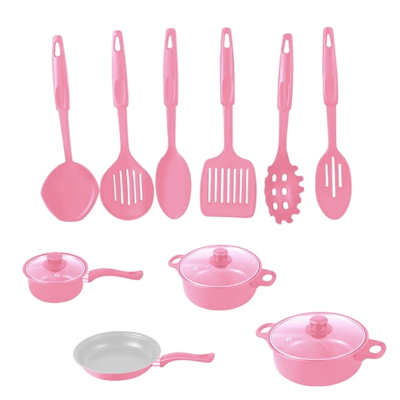 SIYTUAU Pink Nonstick Cooking Set With Frying Pan Saucepan Stock Pots And Silicone Spatulas Dishwasher Safe Kitchen Essentials For Daily Use Pink