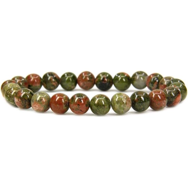 Bracelet Extensible Unisexe en Perles Rondes 8 mm en Pierre Précieuse d'Unakite Naturelle 7 Pouces