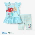 thumbnail image 1 of Disney Princess Girls Ruffled Graphic Tee Stripped Leggings Shorts 2 Pieces Summer Outfits Set Sizes 2-6, 1 of 5