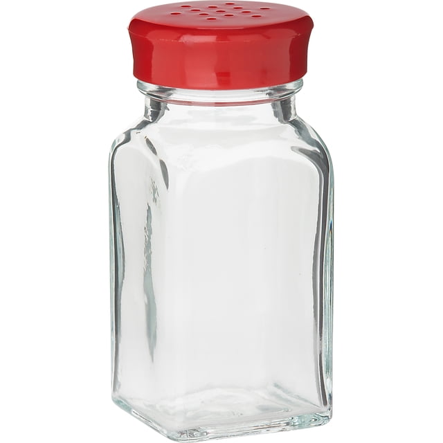 Trudeau Wink Salière Ou Poivrière avec Corps en Verre Carré Transparent et Couvercle en Plastique Rouge à Multiples Trous, Conçue pour la table Ou le patio et Convient pour Distribuer du Sel, du Poivre, de la Cannelle Ou du Cacao.