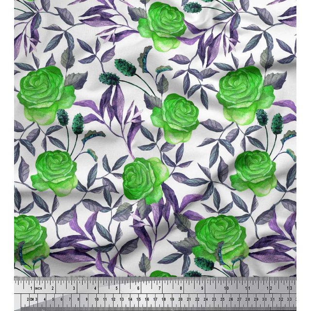 Soimoi Tissu Viscose Georgette Imprimé Feuilles & Roses Tissu au Mètre 42 Pouces de Large