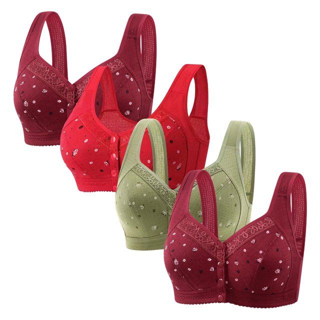 Plebaso 4 Pack Bras for Women Front Closure Everyday Bralettes Wireless Full Coverage Ladies Push up Bras