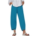 thumbnail image 2 of RXIRUCGD Women's Summer Comfortable Loose Wide Legged Fashion Solid Color Capris, Blue, Size: M, 2 of 5