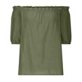 thumbnail image 2 of Women's Off Shoulder Top Ruffle Short Sleeve Cotton Linen Blouse Summer Casual Loose Shirts, 2 of 5