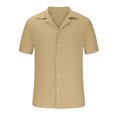 thumbnail image 3 of EOYWHK Mens Cotton Linen Shirts Short Sleeve Summer Ribbed Knit Button Down Cardigan Solid Color Collared Lapel Office Blouse Workwear Beachwear, 3 of 5