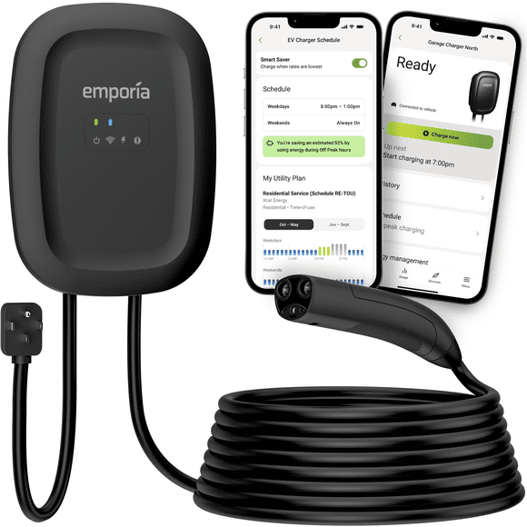 EMPORIA ENERGY LEVEL 2 EV CHARGER |NACS (TESLA) | ENERGY STAR | UL LISTED | 40-48 AMP NEMA PLUG | 24' CABLE | Smart Home Charging Station