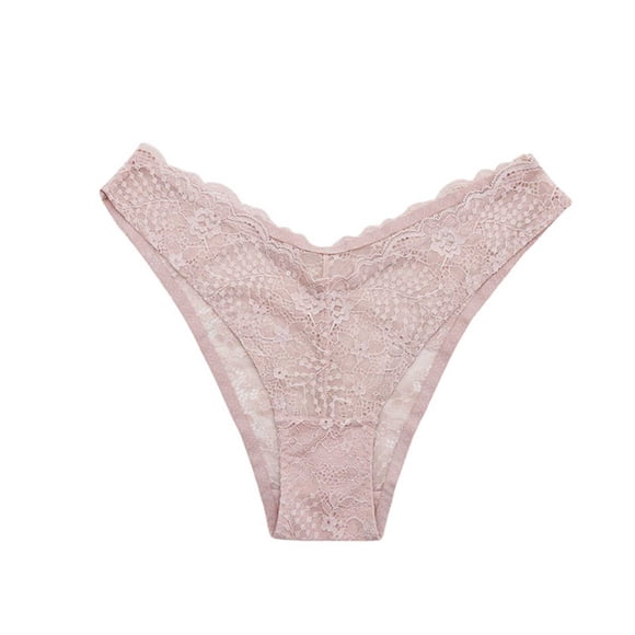 LNWUY Womens Floral Lace Panties Hipster Bikini Underwear Mid Waisted V-Shape Waistband Triangle Underpants Pink M