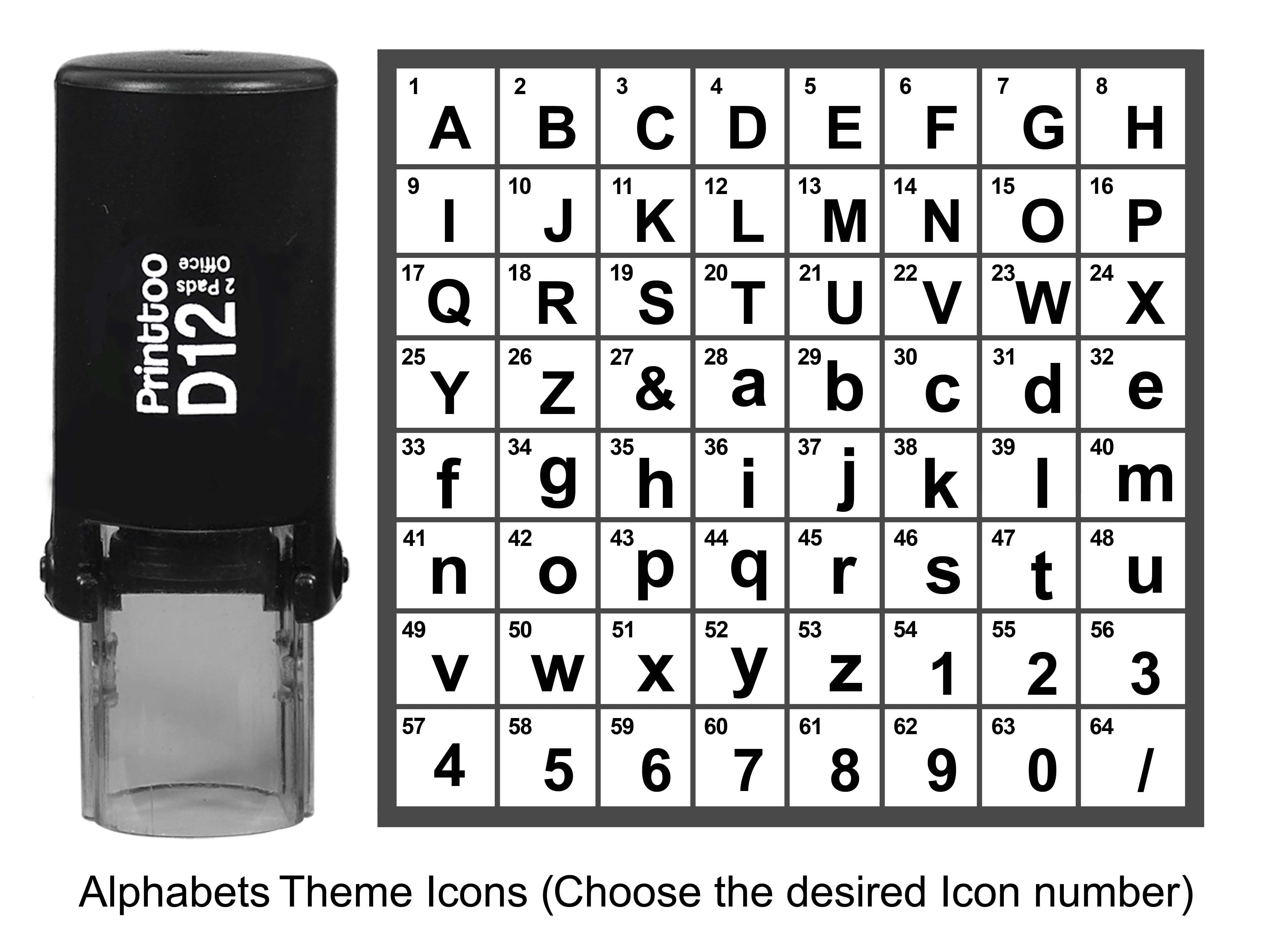 Printtoo Personalized&nbsp;Alphabet Number Theme Rubber Stamp Self Inking Stamper 12 mm-Black