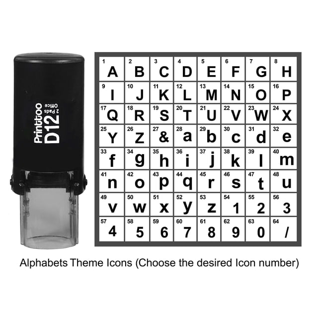 Printtoo Personalized Alphabet Number Theme Rubber Stamp Self Inking Stamper 12 mm-Black