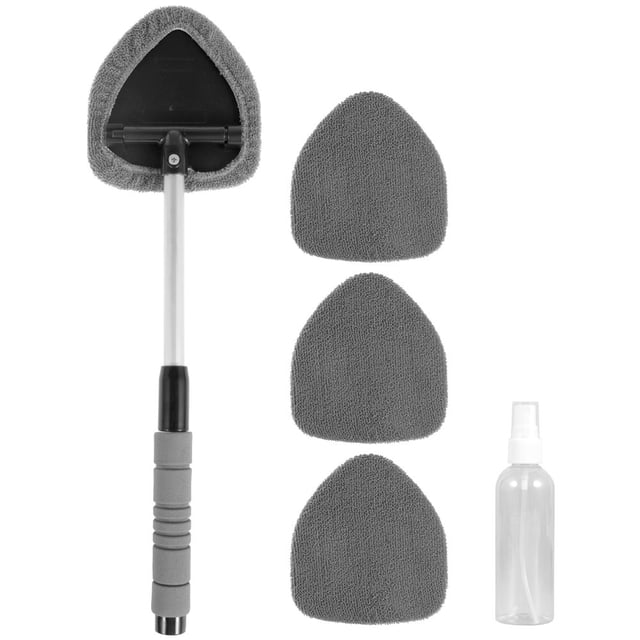 Windshield Cleaner Microfiber Car Window Cleaner with 4 Reusable and Washable Pads Extendable Handle and Spray Bottle Auto Interior Exterior Glass Wiper Car Window Cleaning Tool Kit