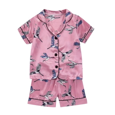 Hiiyo Infant Girls Pajamas Sleepwear Short Sleeve Button Shirt Shorts Homewear Nightwear