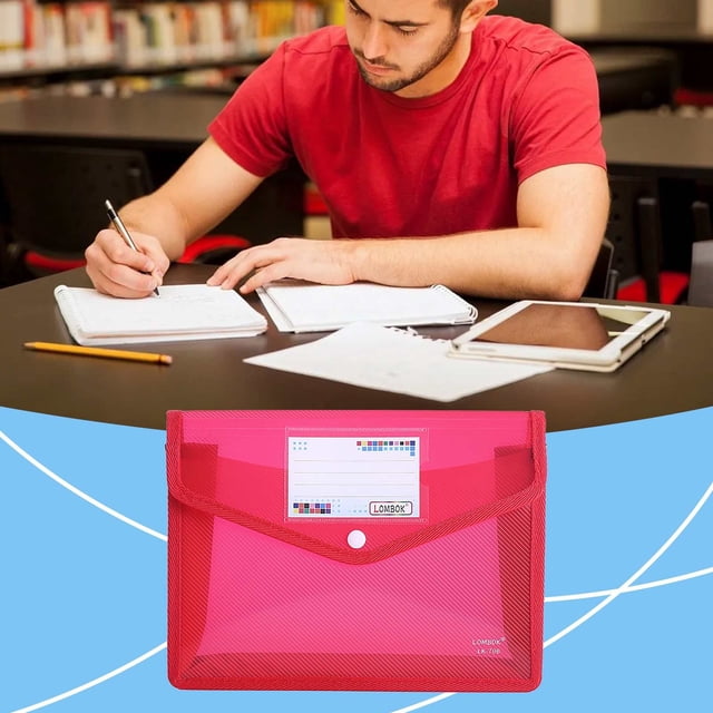 Ecohintz Plastic Folders A5 Expanding File Folder - Snap-Closure Document Organizer with Pockets | Transparent School/Office Pouch, Plastic Folders with Snap Closure, Red