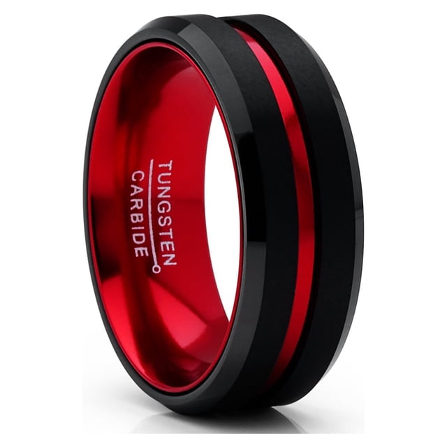 Bague pour Homme en Carbure de Tungstène Rainurée Alliance Intérieur Couleur 8 mm Bleu Rouge Vert Rouge