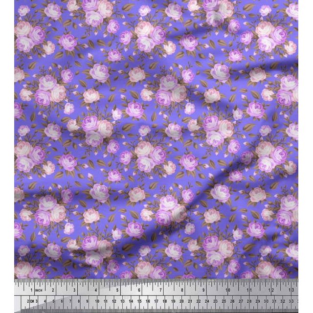 Soimoi Tissu Poly Georgette Imprimé Feuilles & Roses au Mètre 52 Pouces de Large