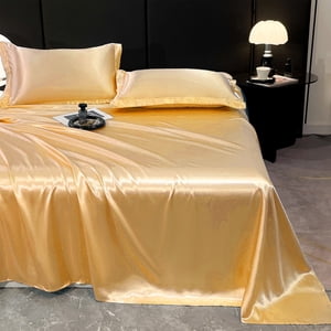 Ice Silk Bed Sheet Set, 3 Piece Cooling Bedding, Breathable All-Season Sheets, Washable Pillowcases Comforter, Satin-Luxury Sleep Solution, Hypoallergenic Bed Linens