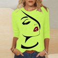 thumbnail image 2 of Penkiiy Hauts pour Femmes Mode Femmes T-shirt Imprimé Mi-Long Manches 3/4 Blouse Col Rond Hauts Décontractés Vert Vêtements Y2K, 2 of 4