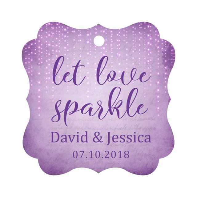 Darling Souvenir Personalized Fancy Frame Paper Tags Wedding Sparklers Let Love Sparkle Custom Hang Tags-Stary Mauve Purple-100 Tags