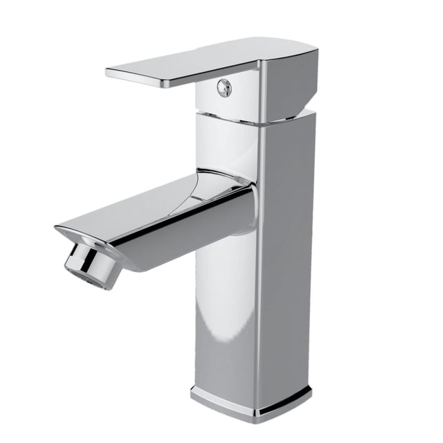The akuaplus® square Single-Hole Lavatory Faucet in polished chrome with brass corrosion-resistant body, flat lever handle, ceramic cartridge, and NEOPERL aerator, includes water supply tubes and fits standard bathroom sinks for renovation use.