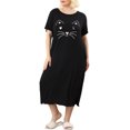 thumbnail image 2 of Agnes Orinda Nuisettes pour Femmes Grande Taille Fête des Mères Col Rond Manches Courtes Robe de Nuit Imprimé Chats Pyjamas Détente Maison avec Poche 3X Noir, 2 of 7