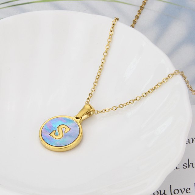 26 English Letters (A-Z) Necklace For Women Titanium Steel Stainless Steel Pendant Necklace Pearl Shell Oil Drop Necklace As Gift For Wife , Daughter, Friend