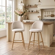 Homy Casa Set of 2 Bar Stools, 24.4" Counter Height Swivel Fabric Chairs for Kitchen Island, Beige
