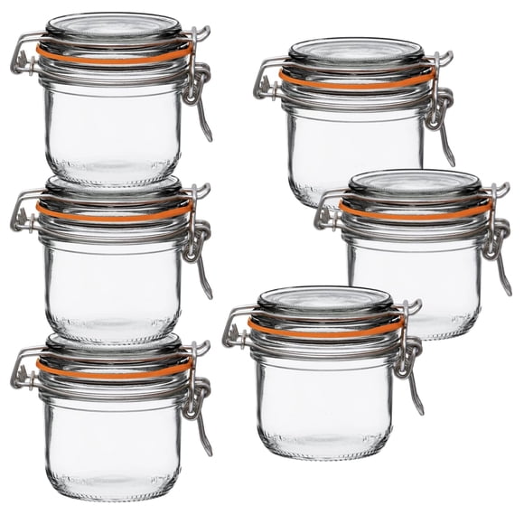 Le Parfait Super Terrine Jar | 7oz/Half Pint (Pack of 6) 200ml French Glass Jar, Airtight Rubber Seal & Glass Lid | Glass Jars for Kitchen Organization and Storage Containers for Essentials