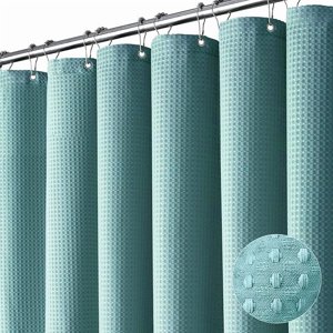 SuxuMhao Waffle Modèle Rideau de douche imperméable,71×71in 1pc Linge de douche Rideau pour salle de bain,Linges de douche avec 12 Crochets en plastique comme un cadeau, Rideaux de douche élégants pour la décoration de salle de bains, Bleu vert