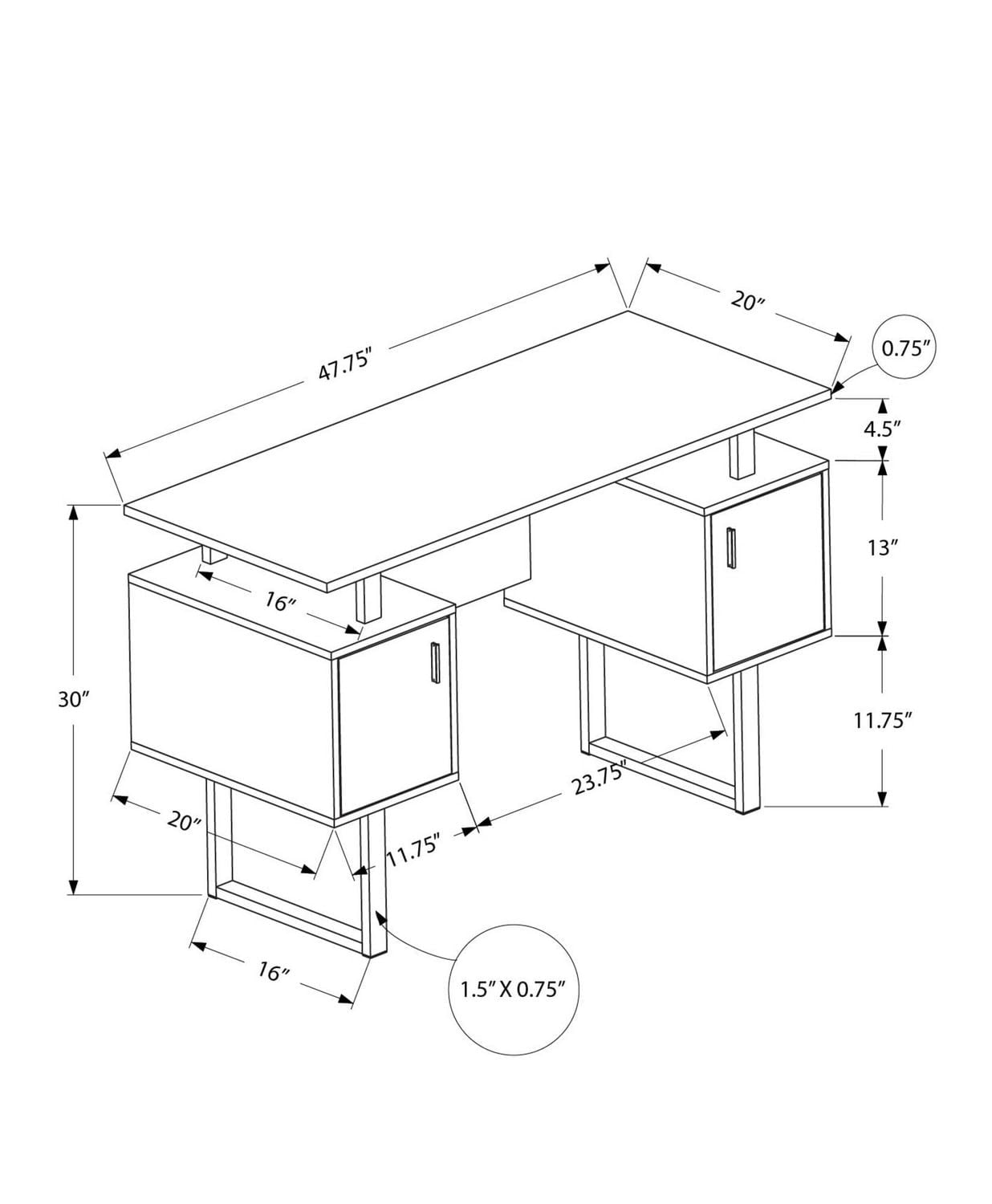 Monarch Specialties Bureau, Bureau À Domicile, Ordinateur Portable, Rangement, 48"l, Travail, Métal, Stratifié, Blanc, Gris, Contemporain, Moderne