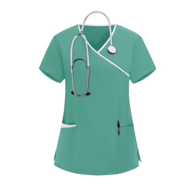 HongQid Scrub Tops for Women — Classic Fit, Pocket, Four-Way Stretch, Anti-Wrinkle